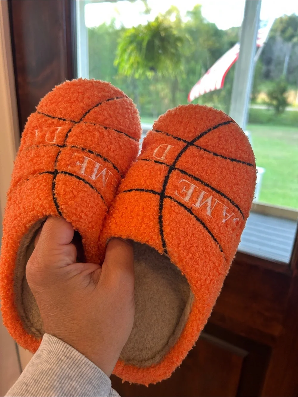 Kids Orange Basketball Sherpa Slippers